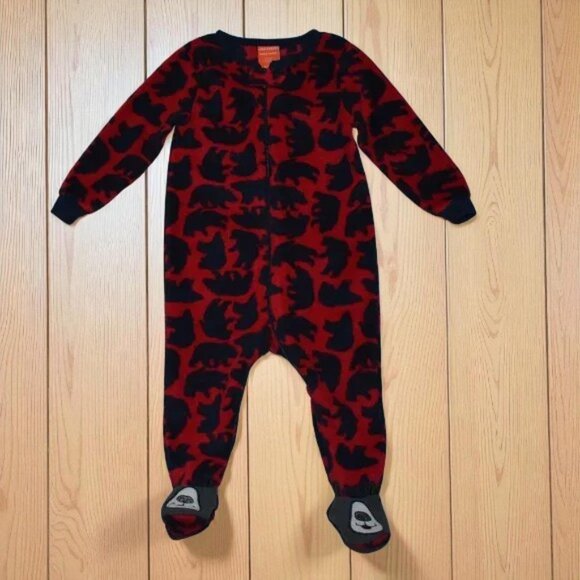 Joe Fresh Red Fleece Bear Print Footie 6-12 Months - Picture 1 of 6